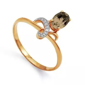 Кольцо с раухтопазом и фианитами Линии Любви