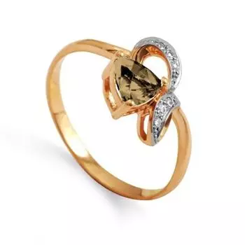 Кольцо с раухтопазом и фианитами Линии Любви