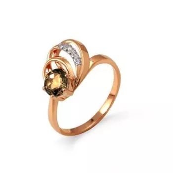 Кольцо с раухтопазом и фианитами Линии Любви