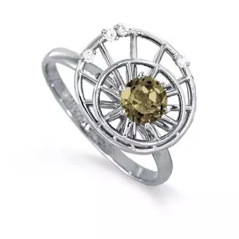 Кольцо с раухтопазом и фианитами Линии Любви