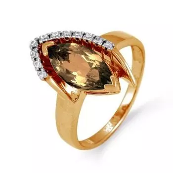 Кольцо с раухтопазом и фианитами Линии Любви