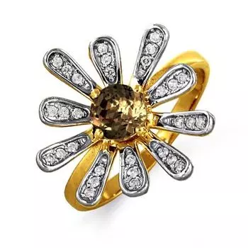 Кольцо с раухтопазом и фианитами Линии Любви