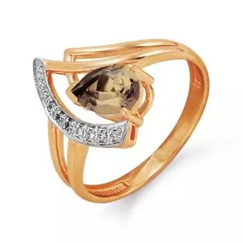 Кольцо с раухтопазом и фианитами Линии Любви