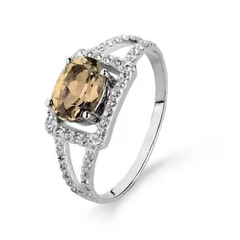 Кольцо с раухтопазом и фианитами Линии Любви