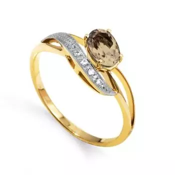 Кольцо с раухтопазом и фианитами Линии Любви