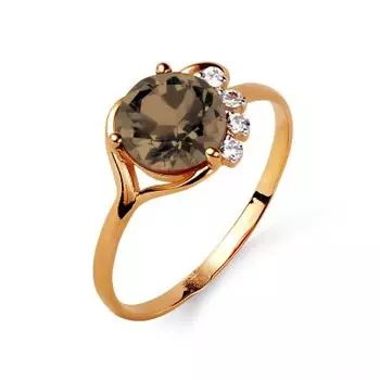 Кольцо с раухтопазом и фианитами Линии Любви