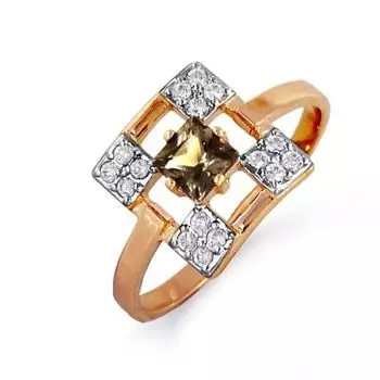 Кольцо с раухтопазом и фианитами Линии Любви