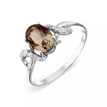 Кольцо с раухтопазом и фианитами Premium Линии Любви