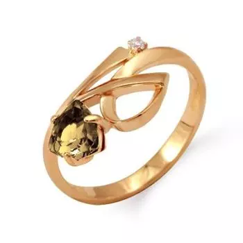 Кольцо с раухтопазом и фианитом Линии Любви