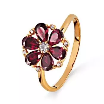 Кольцо с родолитами и фианитами Линии Любви