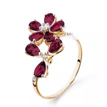 Кольцо с родолитами и фианитами Линии Любви