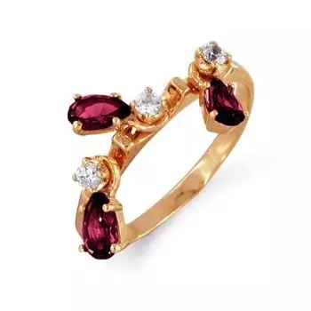 Кольцо с родолитами и фианитами Линии Любви