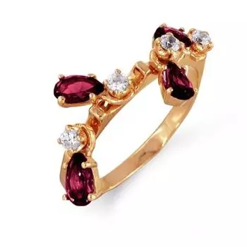 Кольцо с родолитами и фианитами Линии Любви