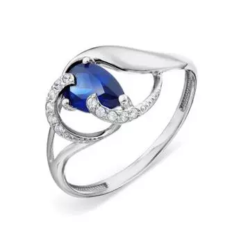 Кольцо с сапфиром и фианитами Линии Любви