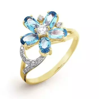 Кольцо с топазами и фианитами Линии Любви