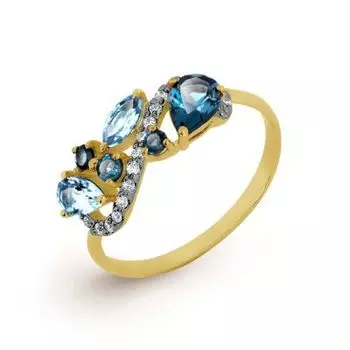 Кольцо с топазами и фианитами Линии Любви