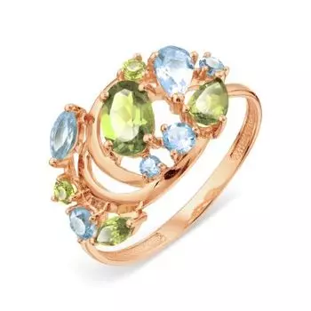 Кольцо с топазами и хризолитами Линии Любви