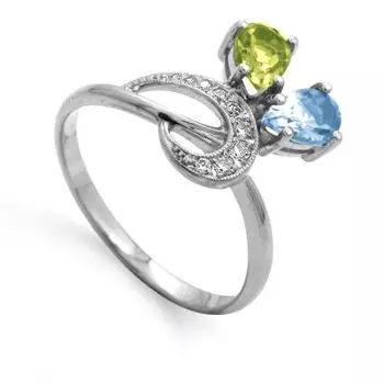 Кольцо с топазом, хризолитом и фианитами Линии Любви