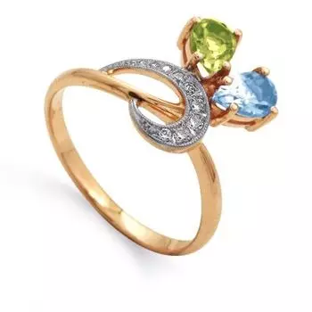 Кольцо с топазом, хризолитом и фианитами Линии Любви