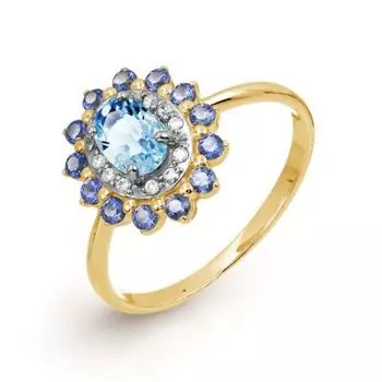 Кольцо с топазом и фианитами Линии Любви