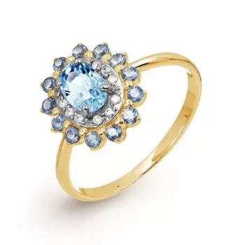 Кольцо с топазом и фианитами Линии Любви