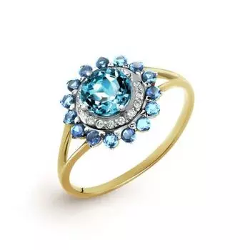 Кольцо с топазом и фианитами Линии Любви