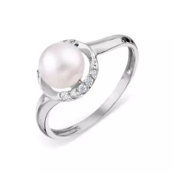 Кольцо с жемчугом и фианитами Линии Любви