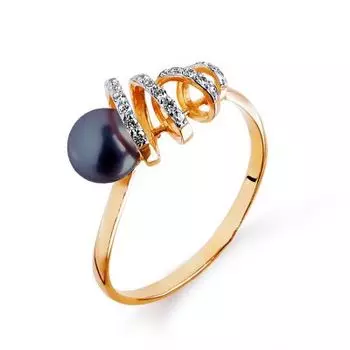 Кольцо с жемчугом и фианитами Линии Любви