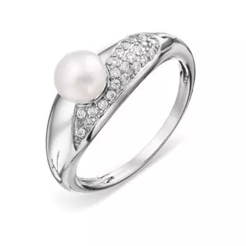 Кольцо с жемчугом и фианитами Линии Любви