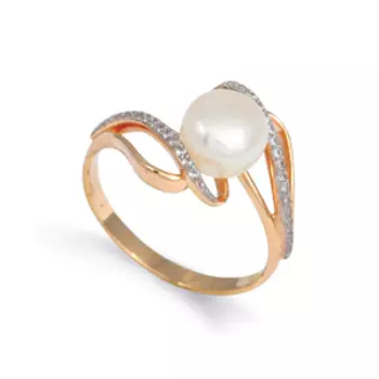 Кольцо с жемчугом и фианитами Линии Любви