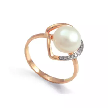 Кольцо с жемчугом и фианитами Линии Любви