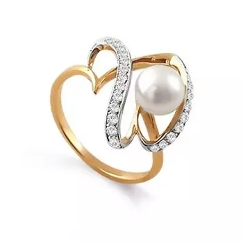 Кольцо с жемчугом и фианитами Линии Любви