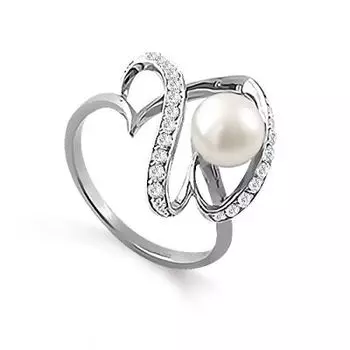Кольцо с жемчугом и фианитами Линии Любви