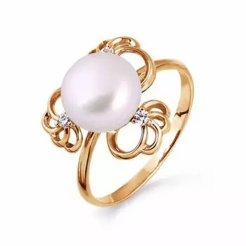 Кольцо с жемчугом и фианитами Линии Любви