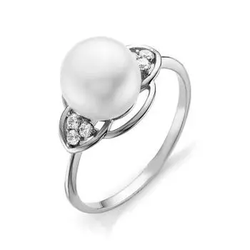 Кольцо с жемчугом и фианитами Линии Любви