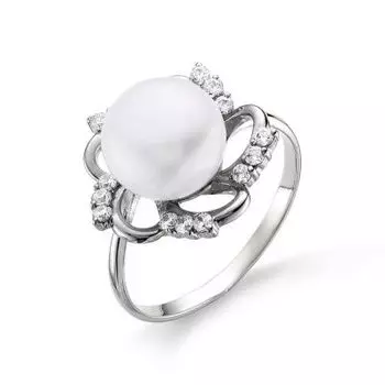 Кольцо с жемчугом и фианитами Линии Любви
