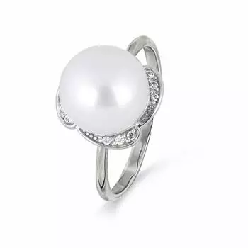 Кольцо с жемчугом и фианитами Линии Любви