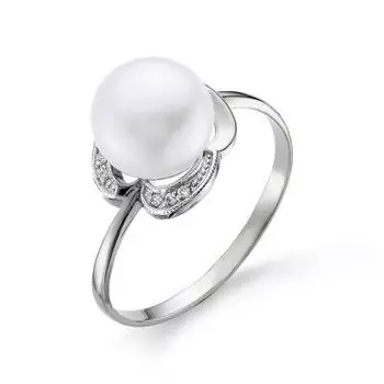 Кольцо с жемчугом и фианитами Линии Любви