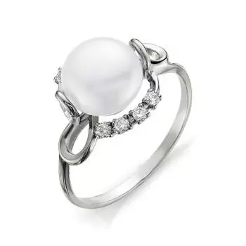Кольцо с жемчугом и фианитами Линии Любви