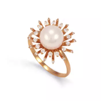 Кольцо с жемчугом и фианитами Линии Любви