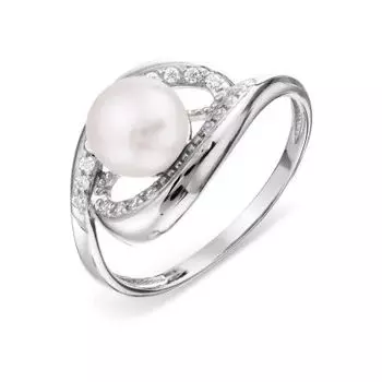 Кольцо с жемчугом и фианитами Линии Любви