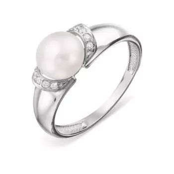 Кольцо с жемчугом и фианитами Линии Любви