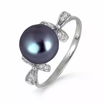 Кольцо с жемчугом и фианитами Линии Любви