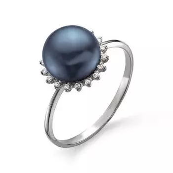 Кольцо с жемчугом и фианитами Линии Любви