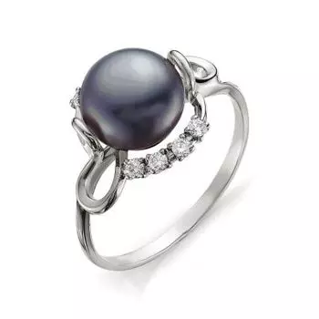 Кольцо с жемчугом и фианитами Линии Любви