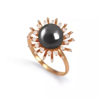 Кольцо с жемчугом и фианитами Линии Любви