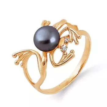 Кольцо с жемчугом и фианитами Линии Любви