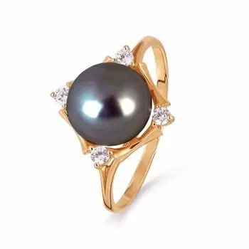 Кольцо с жемчугом и фианитами Линии Любви