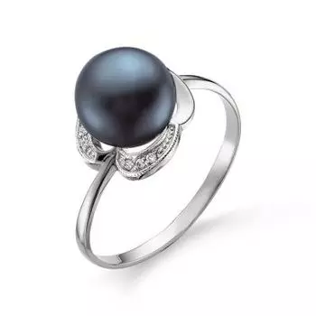 Кольцо с жемчугом и фианитами Линии Любви