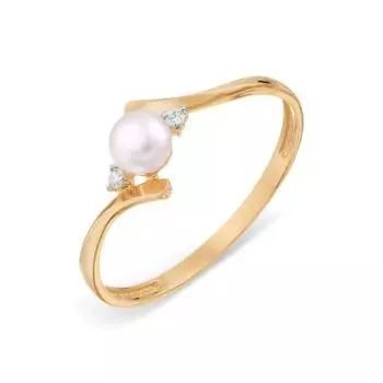 Кольцо с жемчугом и фианитами Линии Любви